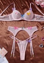 Pink Butterfly Lingerie Set with Garter Straps - Image 3