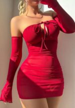 Sultry Red Mesh Lingerie Set with Lace-Up Detail - Image 4