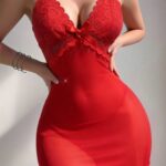 Deep V-Neck Red Lingerie Dress with Crisscross Back