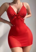 Deep V-Neck Red Lingerie Dress with Crisscross Back