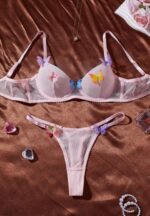 Pink Butterfly Lingerie Set with Garter Straps - Image 2
