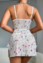 White Floral Lingerie Dress with Lace-Up Front - Image 2
