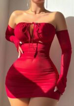 Sultry Red Mesh Lingerie Set with Lace-Up Detail - Image 2