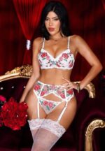 White Floral Rose Lingerie Set with Garters - Image 4