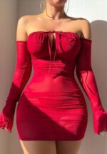 Sultry Red Mesh Lingerie Set with Lace-Up Detail - Image 3