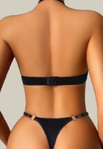 Black Halter Teddy with Silver O-Ring Accents - Image 2