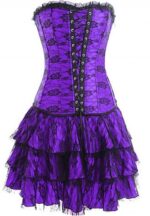 Strapless Satin Lacy Corset Bustier Dress in Black Red Purple Rose - Image 3