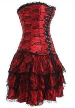 Strapless Satin Lacy Corset Bustier Dress in Black Red Purple Rose - Image 4